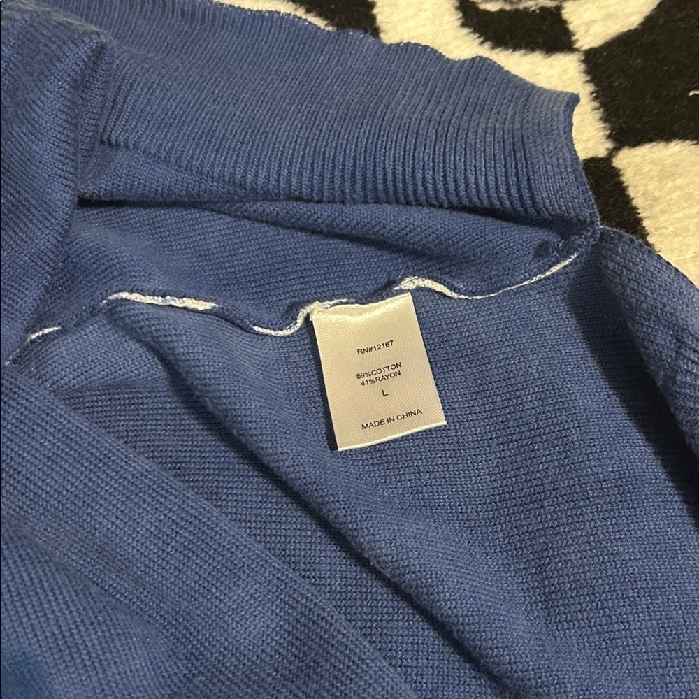 Laurie Felt Blue V-Neck Sweater with white trim accents in size Large - Picture 5 of 5